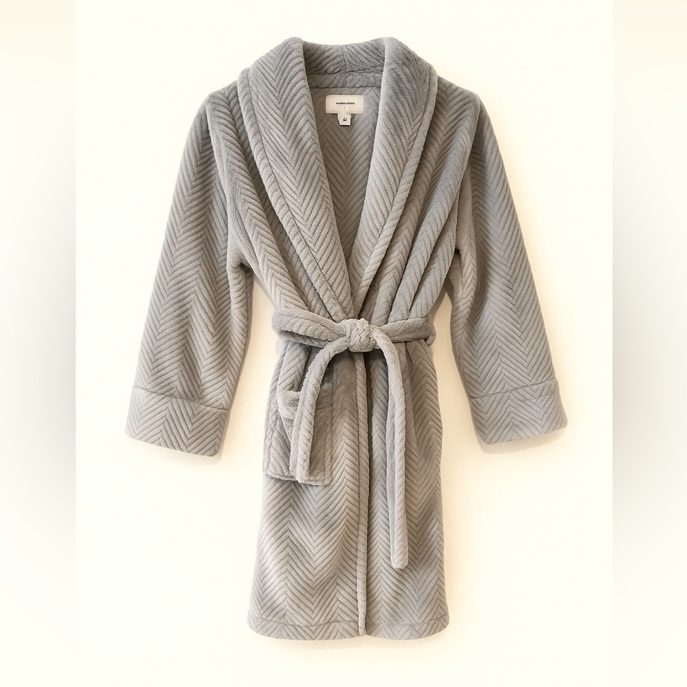 Daniel Buchler Gray Chevron Plush Bath Robe Women’s Small Luxury Spa Robe